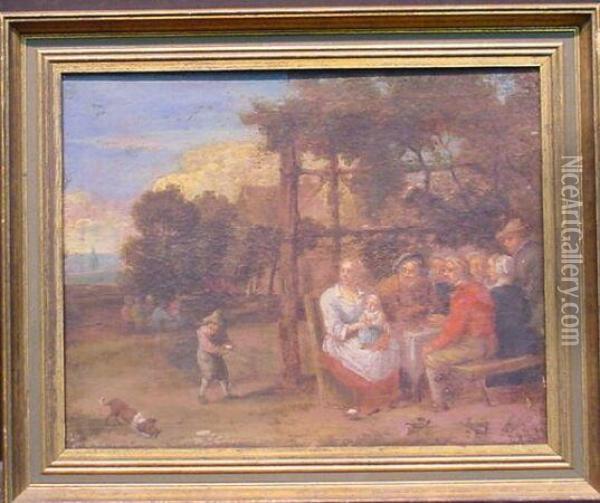 Family Outside A Tavern Oil Painting - David The Younger Teniers