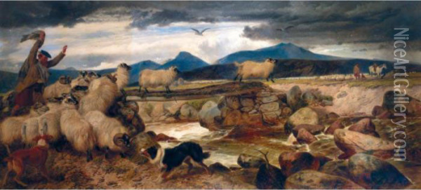 Sheep Gathering In Strathspey Oil Painting - Richard Ansdell
