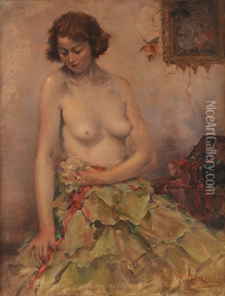 Jeune Femme Partiellement Denudee Oil Painting - Henri Moreau