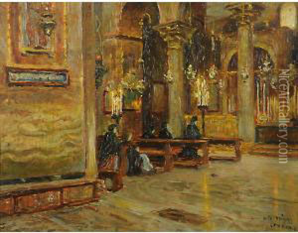 Interno Di Chiesa A Venezia Oil Painting - Ugo Flumiani