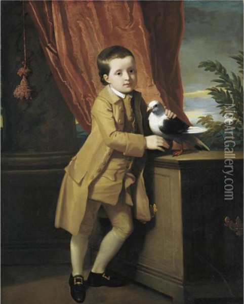 Portrait Of A Young Boy Standing On A Portico With His Pet Pigeon Oil Painting - John Singleton Copley