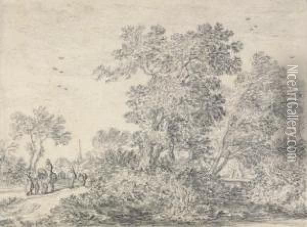 Trees On A Rise With Travelers On A Road Oil Painting - Pieter De Molijn