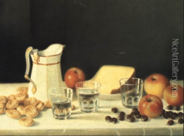 Still Life With Cheese, Chestnuts And Crackers Oil Painting - John F. Francis