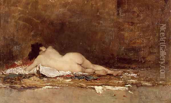 Desnudo (Apunte) (Nude (Note)) Oil Painting - Juan Joaquin Agrasot