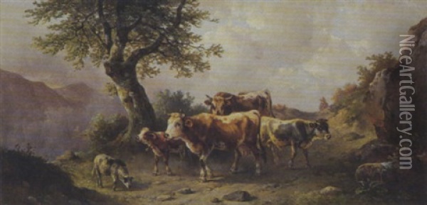 Alpenlandschaft Mit Viehherde Oil Painting - Edmund Mahlknecht