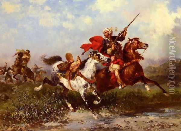 Combats De Cavaliers Arabes (Battle of the Arab Cavaliers) Oil Painting - Georges Washington
