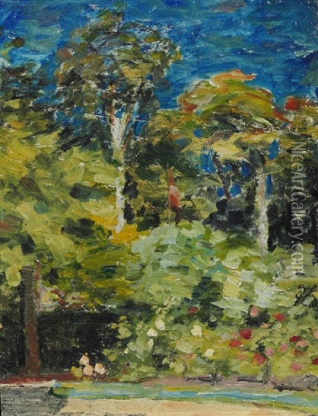 Forest Scene With Blue Sky Oil Painting - Harald Giersing