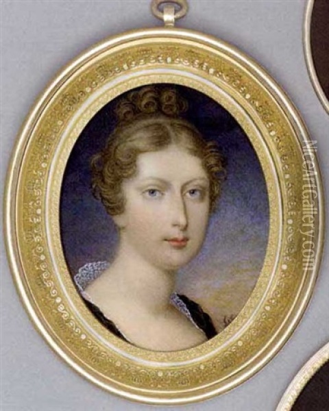 Princess Charlotte Of Wales In Lace-bordered Black Dress, Her Fair Hair Curled And Upswept Oil Painting - Joseph Lee