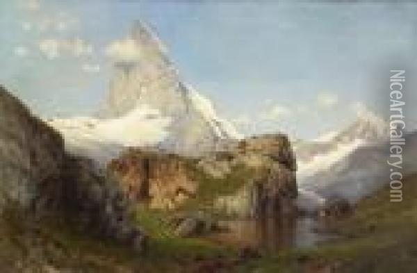 Blick Auf Das Matterhorn. Oil Painting - Ascan Lutteroth