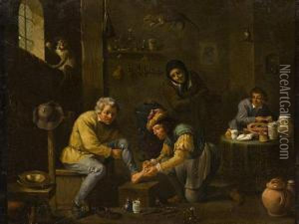 Lo Studio Del Medico Oil Painting - David The Younger Teniers