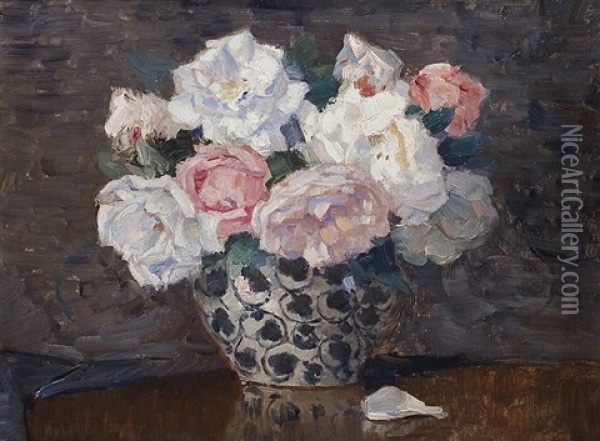 Still Life With Roses Oil Painting - Wilhelm Ludwig Lehmann