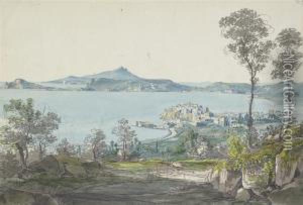 A View Of Pozzuoli With Ischia In The Distance Oil Painting - Johann Nepomuk Rauch De Milan