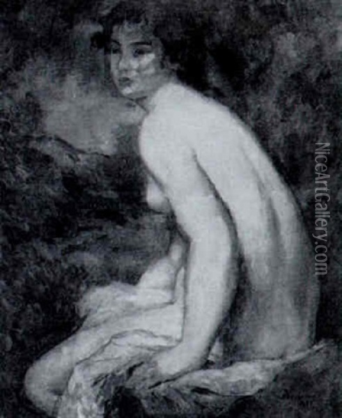 Seated Nude Oil Painting - Leon Bonhomme