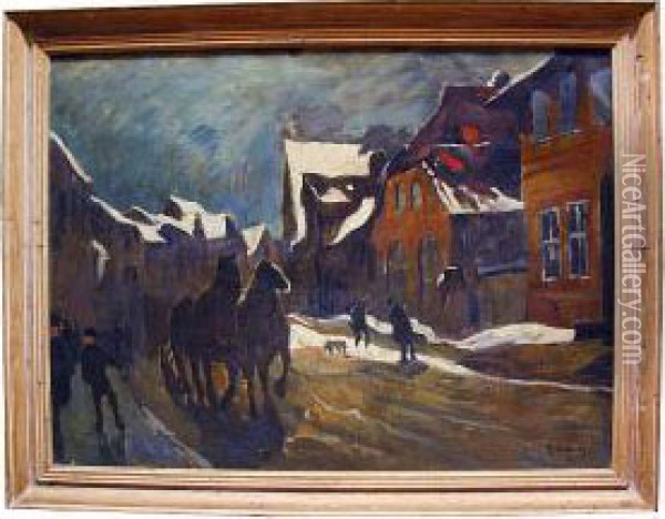Village Scene In The Snow Oil Painting - Rudolf Hellwag