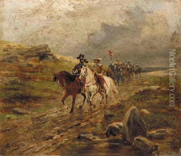 Oliver Cromwell Leading The Cavalry Oil Painting - Ernest Crofts