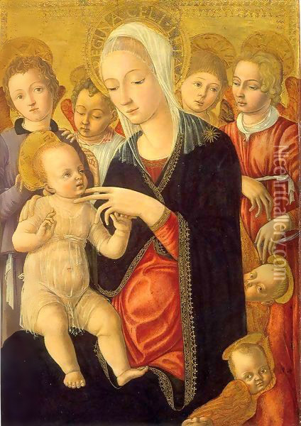 Madonna and Child with Angels and Cherubim Oil Painting - Matteo Di Giovanni