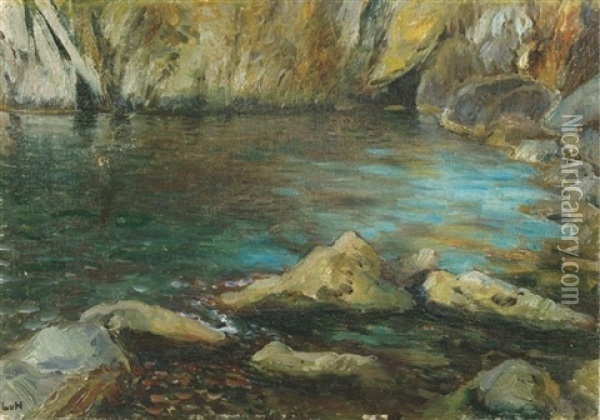Das Felsenufer Und Die Einfahrt Zur Blauen Grotte Auf Capri Oil Painting - Ludwig Von Hofmann