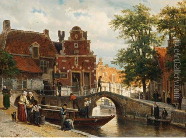 Franeker With The 'zakkendragershuisje' Oil Painting - Cornelis Springer