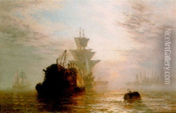 A Calm Harbour Oil Painting - Henry Thomas Dawson