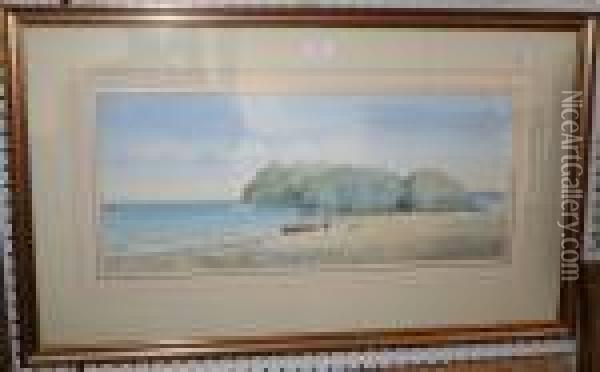 Coastal View With Figures Oil Painting - Albert George Adams