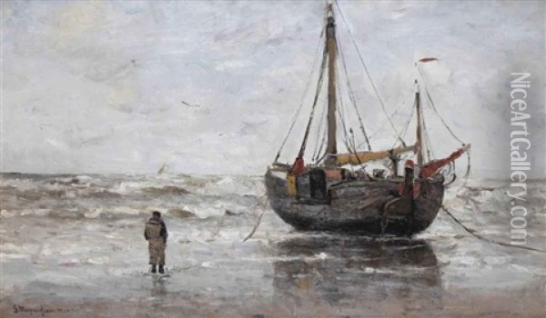 A Bomschuit On The Beach Oil Painting - Gerhard Arij Ludwig Morgenstjerne Munthe