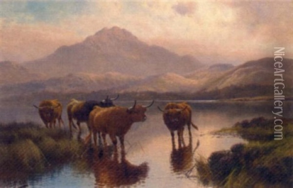 Highland Cattle, Loch Ness Oil Painting - Harald R. Hall
