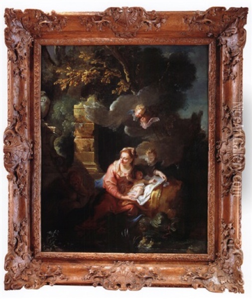 Heilige Familie In Ruinenlandschaft Oil Painting - Jean-Baptiste Oudry