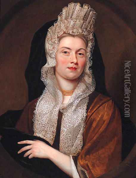 Portrait of Sarah Primrose, wife of Captain Timothy Keyser Oil Painting - English School
