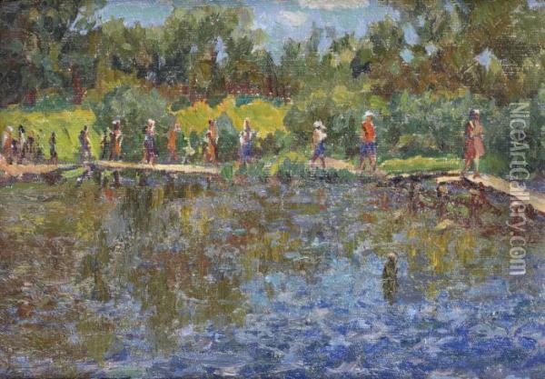 At The Lake Oil Painting - Ilya Ivanovich Mashkov