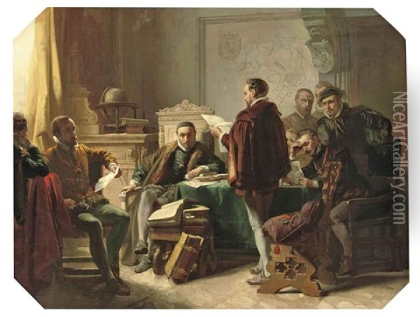 Marnix Van Sint-aldegonde Declaiming Het Wilhelmus To Willem Van Oranje Oil Painting - Jacob Spoel