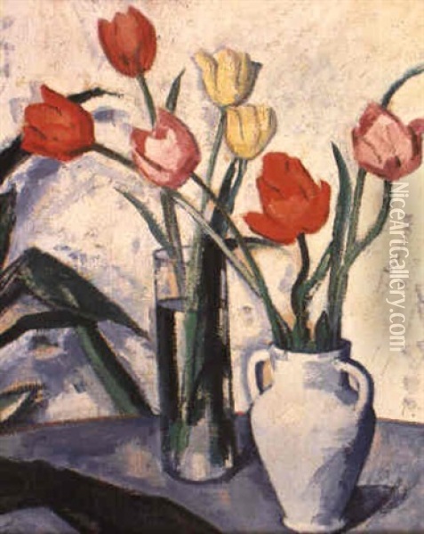 Tulips And Aspidistra Oil Painting - Samuel John Peploe
