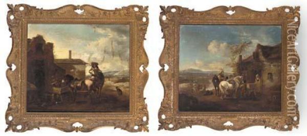 Italianate Landscapes With Horesmen Resting By Cottages Oil Painting - Pieter Wouwermans or Wouwerman