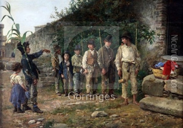 Playing At Soldiers Oil Painting - Jose Tapiro Y Baro