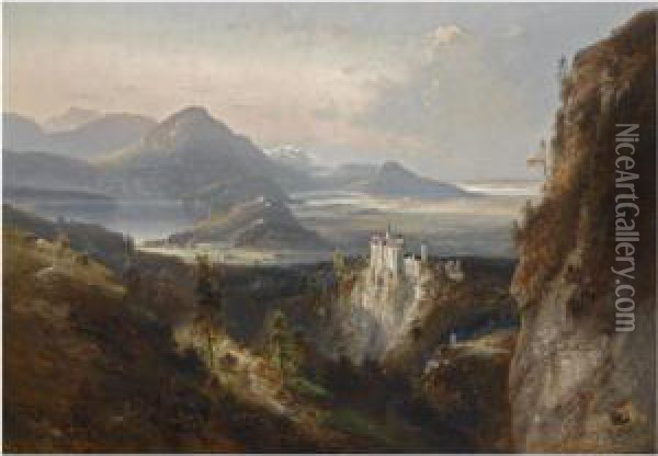 Neuschwanstein Oil Painting - Ferdinand Feldhutter