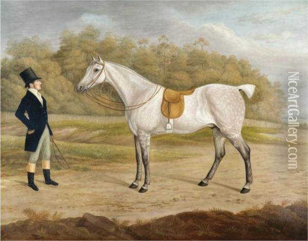 A Gentleman With A Grey Hunter Oil Painting - John Rogers
