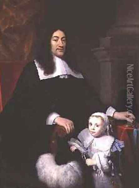 Sir William Davidson of Curriehill with his son Oil Painting - Simon Luttichuys