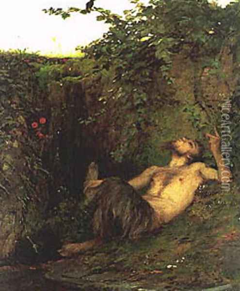 Faun, einer Amsel zupfeifend, 1863 Oil Painting - Arnold Bocklin