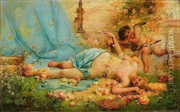 Venus Et Cupidon Oil Painting - Hans Zatzka