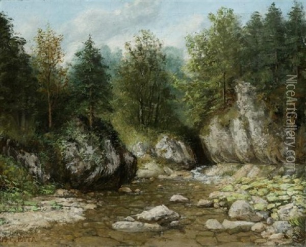 Flusslandschaft Mit Einem Wald Im Hintergrund Oil Painting - Cherubino Pata