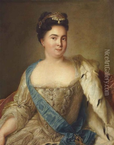 Portrait Of Empress Catherine I (1684-1727) Oil Painting - Jean Marc Nattier