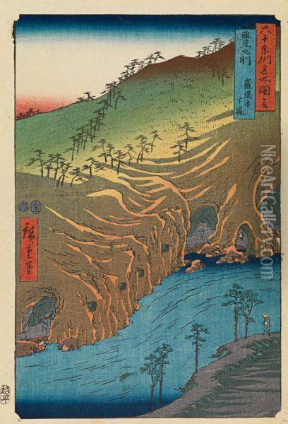 Six Estampes De La Serierokuju Yoshu Meisho Zue Oil Painting - Utagawa or Ando Hiroshige