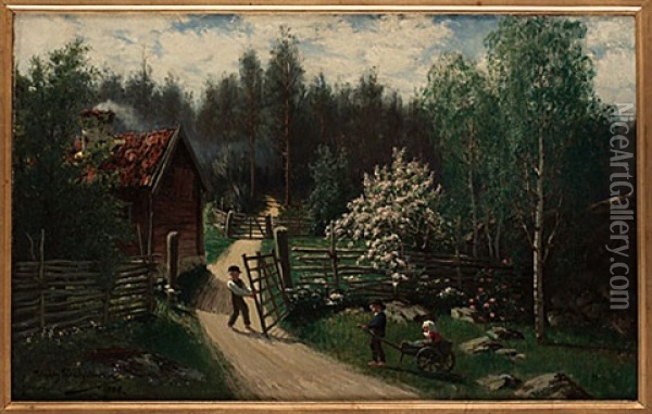 Lekande Barn Oil Painting - Vilhelm Dahlbom