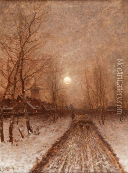 Zimowy Wieczor Oil Painting - Johann Jungblut