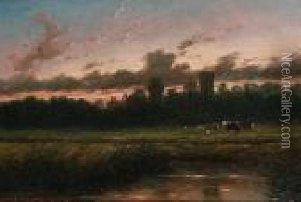 Warwick, Twilight Oil Painting - Thomas Baker Of Leamington