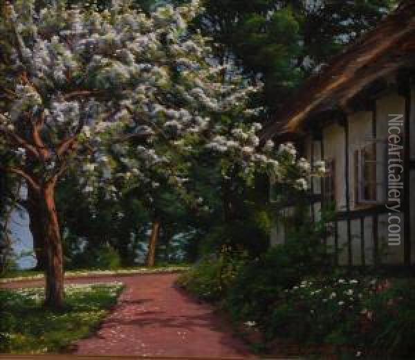 The Thatched Cottage Garden Oil Painting - Sigvard Hansen