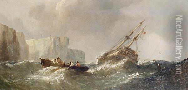 Sailing In Rough Seas Oil Painting - William Calcott Knell