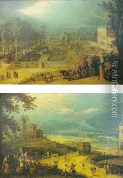 Promeneurs Dans Un Paysage Inspire Des Jardins De La Villa Medicis Ou L'allegorie Du Printemps Oil Painting - Louis de Caullery
