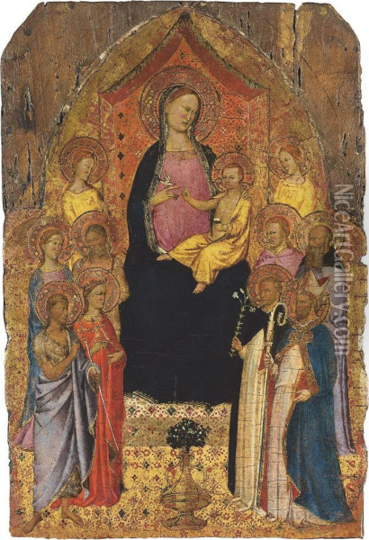 The Madonna And Child With Saints John The Baptist, Dominic Andother Saints Oil Painting - Master Of The Misericordia