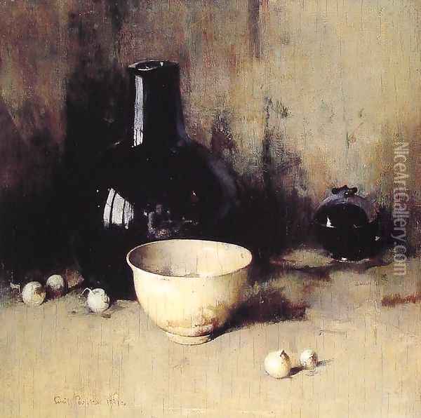 Still Life with Self Portrait Reflection Oil Painting - Emil Carlsen
