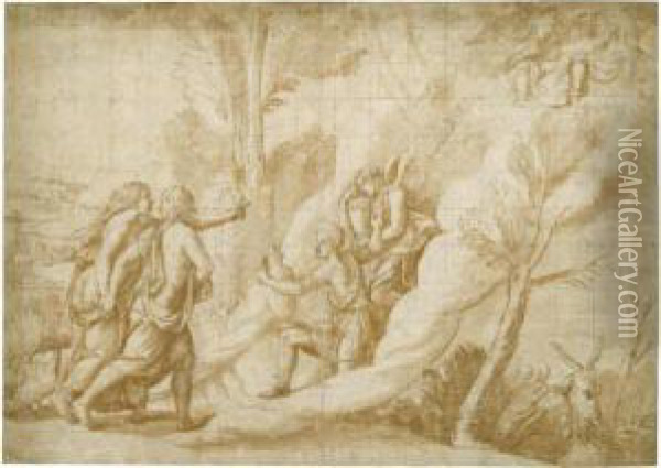 Jupiter And Juno Received In The Heavens By Ganymede And Hebe Oil Painting - Giulio Romano